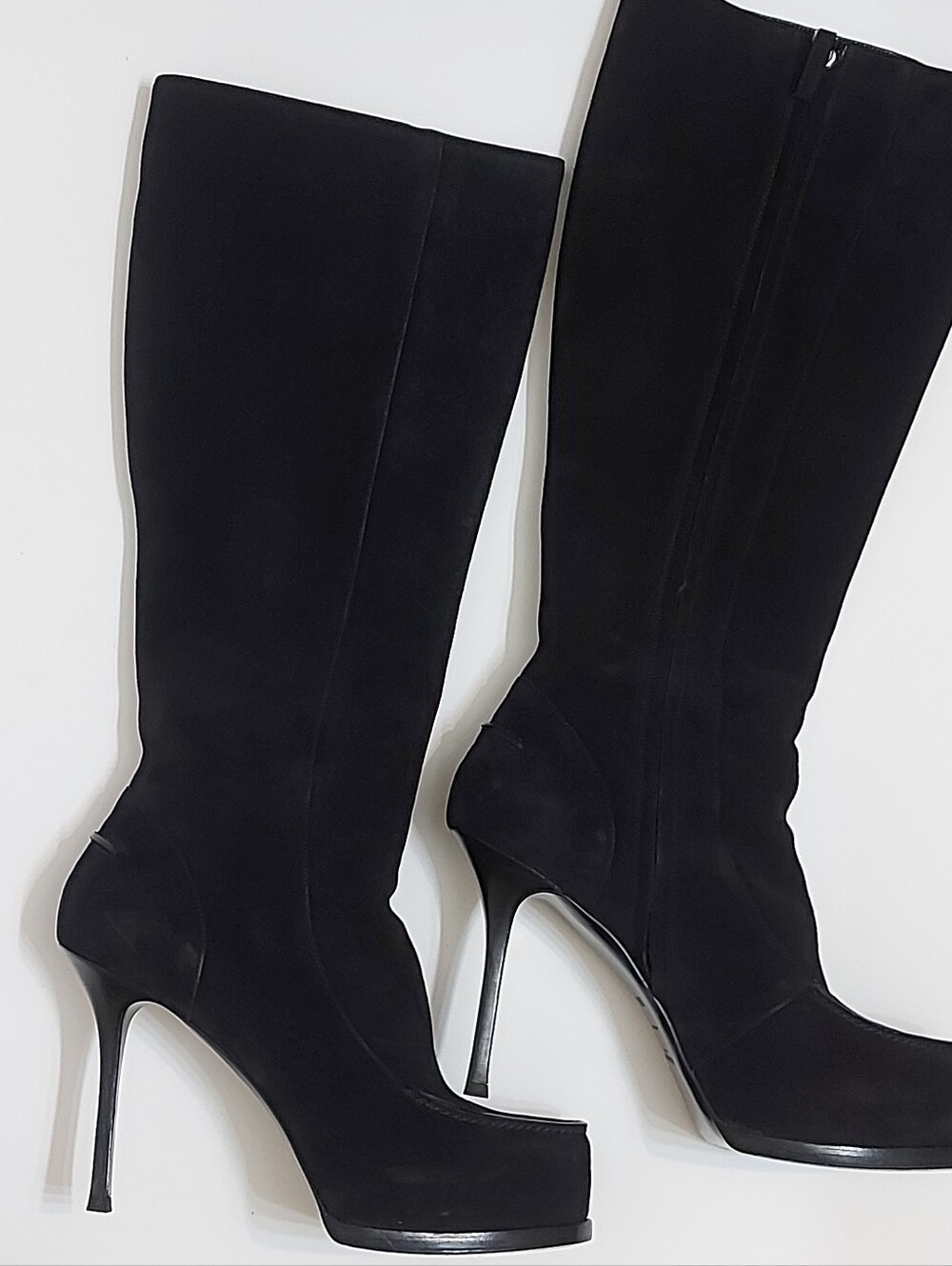 Yves Saint Laurent Black Suede Knee Boots with Stiletto Heel